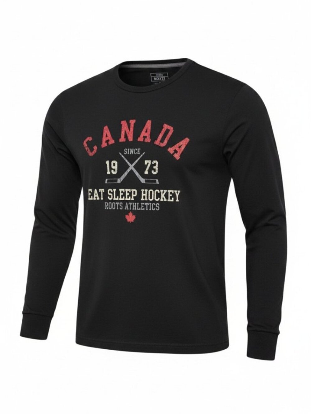 ROOTS Black Canada Eat Sleep Hockey Long Sleeve Tee – athletic graphic top – xl
